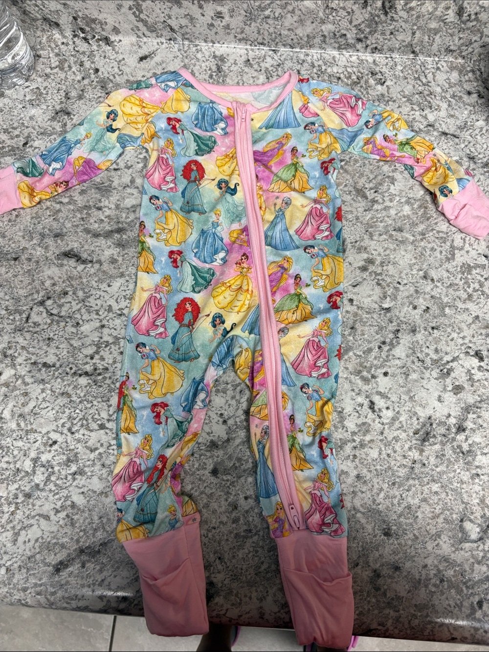 Disney Princess Multi-Color Footed One-Piece with Pink Trim